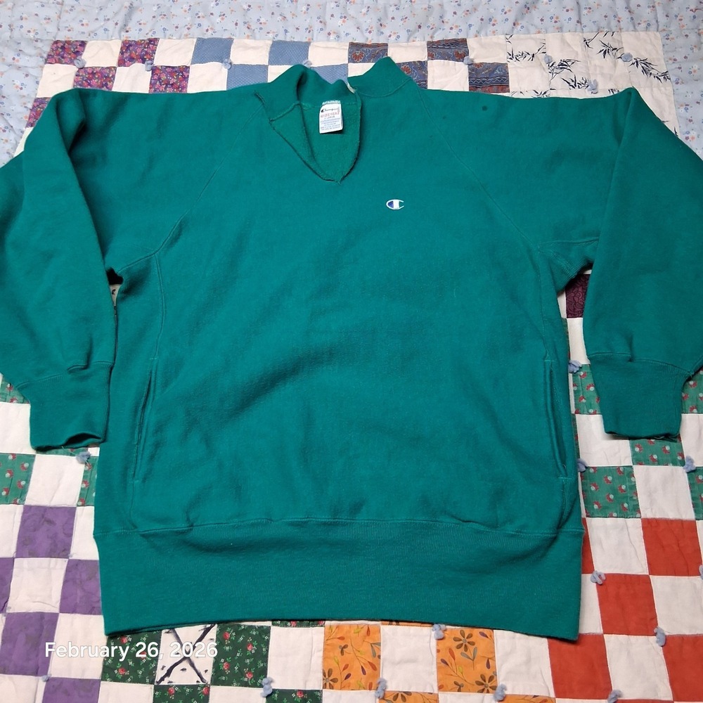 Vintage Champion Reverse Weave Sweatshirt Teal Size XL Thrashed Distressed